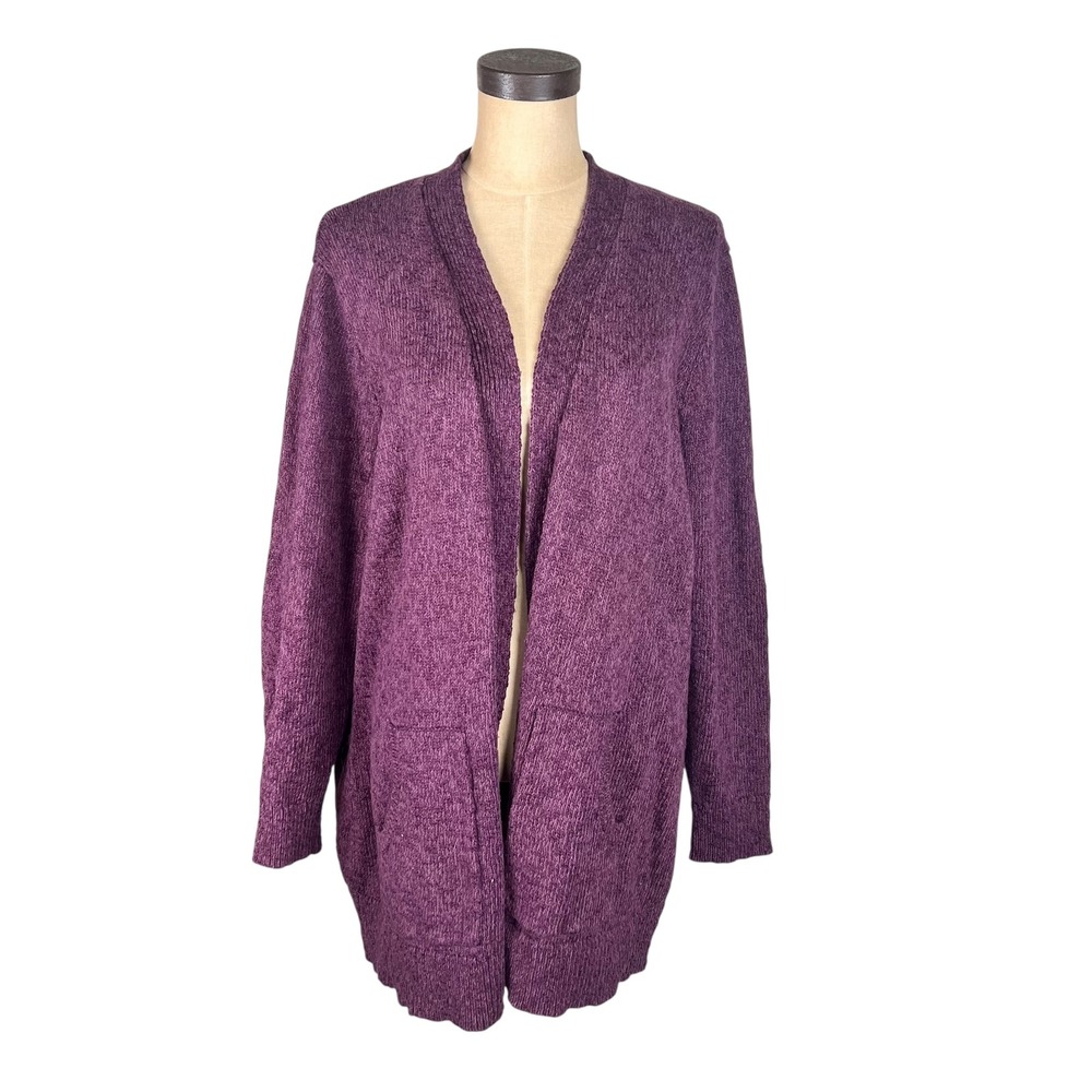 LL Bean Womens 3X Plus Purple Cotton Open Front Cardigan Sweater 508205